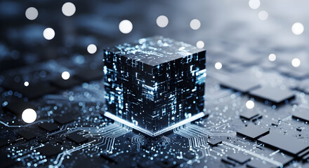 Abstract Digital Cube Represents Advanced Technology and Data Processing.