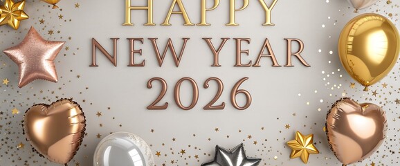 Happy new year 2026 foil balloons 3 banner design