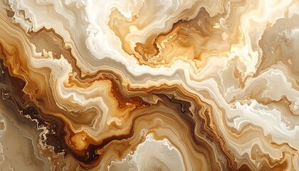 Flowing abstract pattern with beige, brown, and white swirling waves, simulating natural stone texture or fluid art