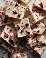 White Chocolate Peppermint Bark with Dark Chocolate Chunks &mdash; Festive Christmas Candy Food Photography