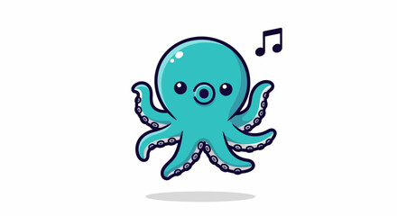 Cute Cartoon Octopus Dancing with Musical Notes.