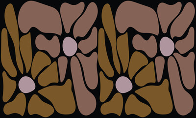 Brown and mauve floral pattern creates a retro vibe against a stark black background © MDABULKALAM