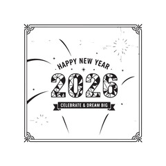 Happy New Year 2026 Celebration Typography Greeting Design