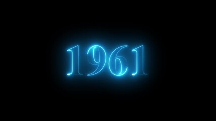 Neon blue glowing number 1961 animation on black background, futuristic year text effect, historical date and time line concept, retro digital typography - Powered by Adobe