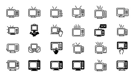 Collection of various vintage and modern television icons with different features and designs for