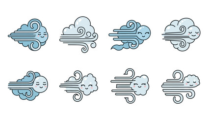 Collection of Various Weather-themed Wind and Cloud Cloud Illustrations Featuring Different Cloud