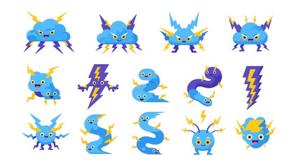 Cute and Playful Cartoon Cloud Lightning Monster Characters Collection for Kids