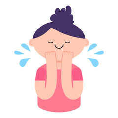 Skincare routine - Cute girl washing her face with water. Vector illustration