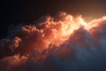 sunset clouds with ethereal light and moody atmosphere, clouds lit by warm sunset glow
