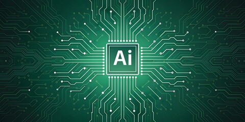 Digital AI circuit image with glowing tech lines, advanced processor patterns, and futuristic green design