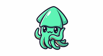 Cute Green Squid Cartoon Illustration with Big Eyes and Tentacles.