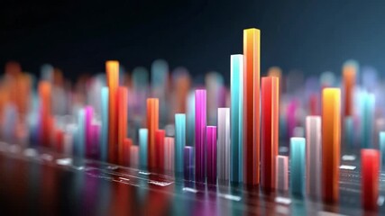 Data Visualization: A vibrant and modern representation of data, showcasing a colorful cityscape of bars and columns against a dark, sophisticated backdrop. - Powered by Adobe