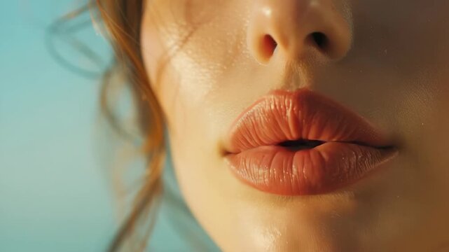 A close-up of a woman's lips displaying a shiny and smooth texture, possibly after using lip gloss.