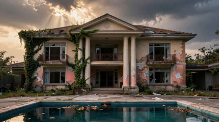Abandoned 1980s postmodern luxury house