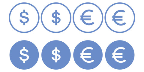 Dollar euro financial icon illustration showing online payment symbols, digital wallet graphics, currency signs and earnings coin visuals suitable for