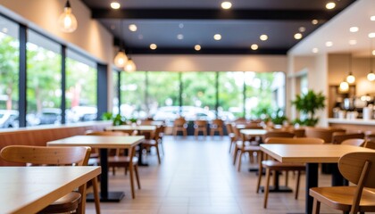 ソフトフォーカスの白色基調の背景画像　モダンな飲食店の店内風景