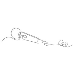 Microphone in one continuous single line art drawing Simple line microphone minimal line concept. Drawing of single continuous line mic cable vector illustration.