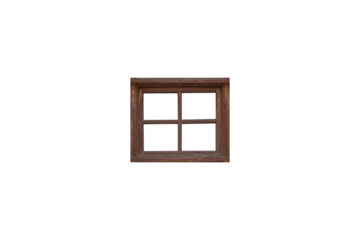 Small brown wooden window frame with four panes is isolated.