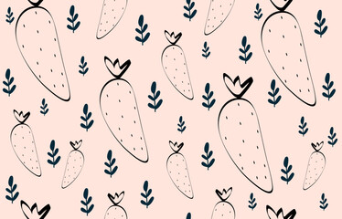 Beige Seamless Strawberry Pattern &mdash; Cute Hand-Drawn Berry Print for Packaging, Kids Fabric, Summer Design