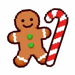 Pixel Art Isometric Gingerbread Man Christmas Icon.