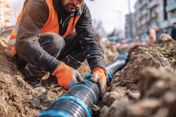Urban Pipeline Installation by Construction Workers