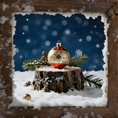 Christmas Ornament, Snowy Window, Holiday Decor, Festive Scene, Winter Wonderland, Seasonal Display