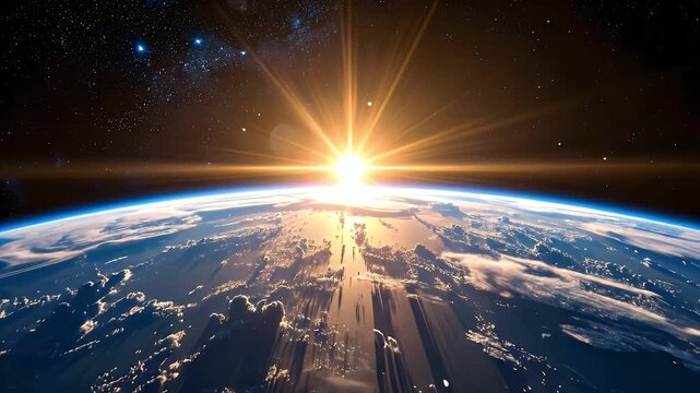 Majestic Earth View From Space With Rising Sun And City Lights Creating Hopeful And Inspiring Atmosphere In Dark Space Background