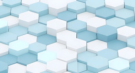 Obraz premium Abstract 3D Render Hexagon Pattern Background in Minimalist Blue and White isolated PNG with Transparent Background