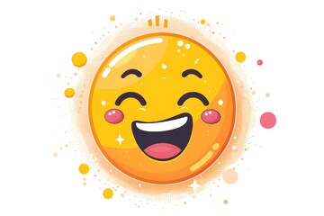 Yellow laughing emoji with pink blush and sparkling effect Photo