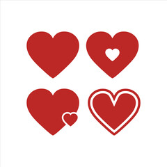 Four Red Hearts Collection Different Styles Graphic Design Elements.