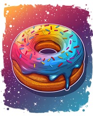 Colorful Donut with Rainbow Icing and Sprinkles background Photo