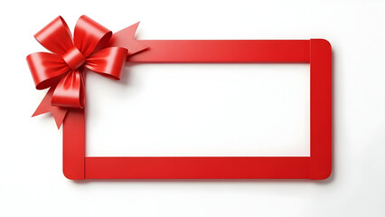Elegant red picture frame with ribbon bow on white background