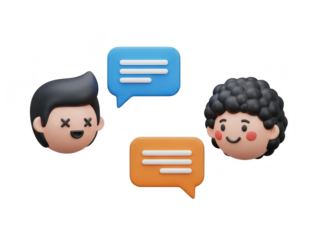 3d two people chatting with speech bubbles isolated on transparent background