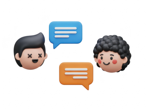 3d two people chatting with speech bubbles isolated on transparent background - Powered by Adobe