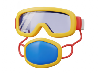 3d yellow ski goggles and blue face mask isolated on transparent background