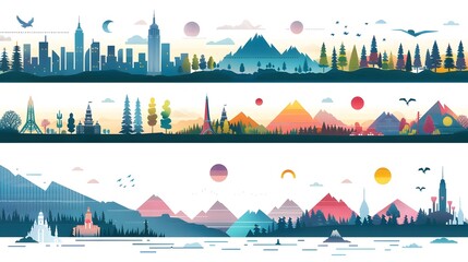 Panoramic cityscape and mountain range illustrations Photo