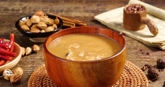 Hot Sour Soup Henan Style Chinese Breakfast Specialties with Chilies and Walnuts Traditional Asian Cuisine