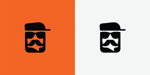 Hipster face logo with cap mustache