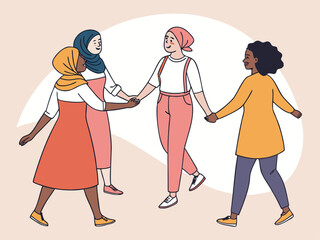 Obraz premium Empowered Diverse Women Circle Illustration