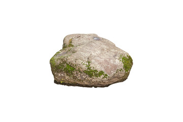 Large weathered stone boulder with moss patches is isolated. © Dmytro