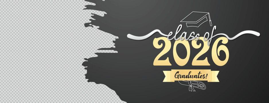 Minimal Black and Gold Senior Graduation 2026 Banner with Brush Texture Background