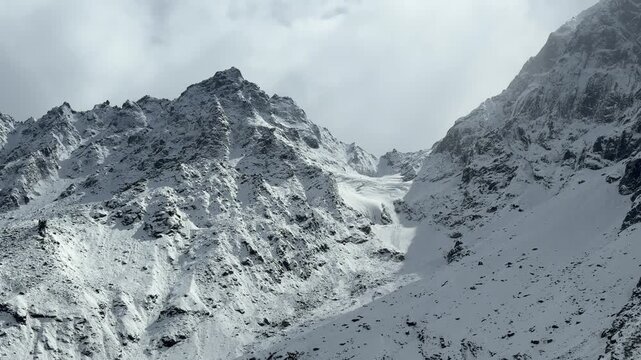 Himalayan Panorama: Snow-Clad Mountains Near Vasudhara Valley (4K Stock Video)