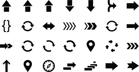 Collection of navigation and direction icons in black and white