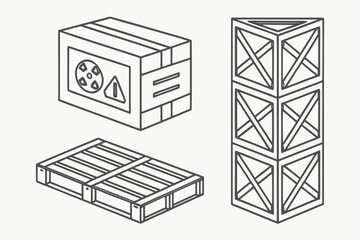 Thin Line Warehouse Packaging Label Symbol Icon Se Vector Icon Set