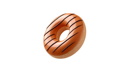 Caramel glazed donut with chocolate drizzle, isolated on transparency background, delicious dessert, sweet snack, bakery item, round shape, appetizing and tempting treat
