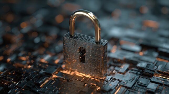 cybersecurity lock digital environment 3d illustration data protection front view of secure system