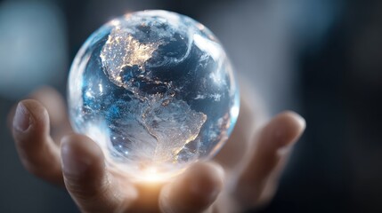digital globe held by a business professional showcasing global connectivity and innovation in modern technology