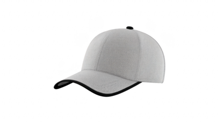 Gray baseball cap with curved brim textured fabric and classic design suitable for casual wear sports or outdoor activities unisex style isolated on transparent background