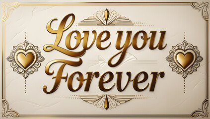 Love You Forever elegant gold foil typography art - romantic Valentine's Day quote, decorative hearts, luxury texture, high-res printable illustration for cards, wall art