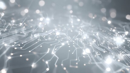 Obraz premium intricate network of glowing white circuit board traces and nodes on a subtle gradient background representing technology